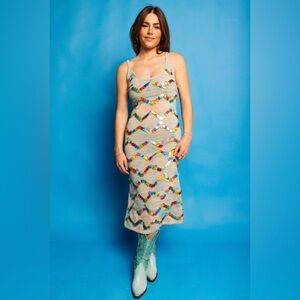 Queen of Sparkles Rainbow Zig Zag Knit Dress